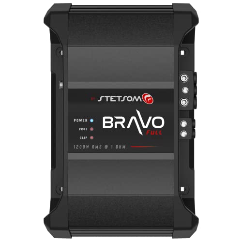Stetsom Bravo Full 1200 1 Ohm Mono Car Amplifier, 1200.1 1.2K Watts RMS, 1Ω Stable Car Audio, HD Sound Quality, Crossover & Bass Boost, Car Stereo Speaker Subwoofer MD, Smart Coolers - Image 1
