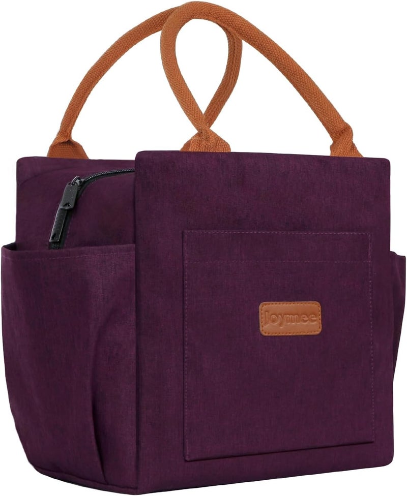 Joymee Lunch Bag Women Insulated Lunch Box Reusable Leakproof Large Spacious Cooler Tote for Women Men Adult with Bottle Holder and Side Pockets for Work Office Travel Picnic - Dark Purple - Image 1