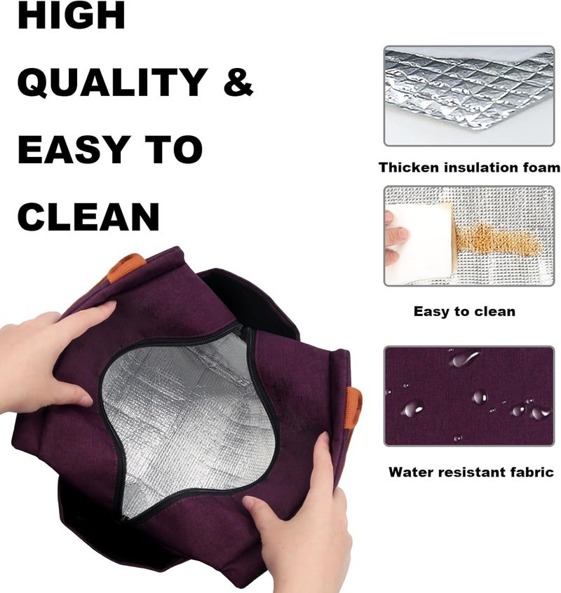 Joymee Lunch Bag Women Insulated Lunch Box Reusable Leakproof Large Spacious Cooler Tote for Women Men Adult with Bottle Holder and Side Pockets for Work Office Travel Picnic - Dark Purple - Image 4