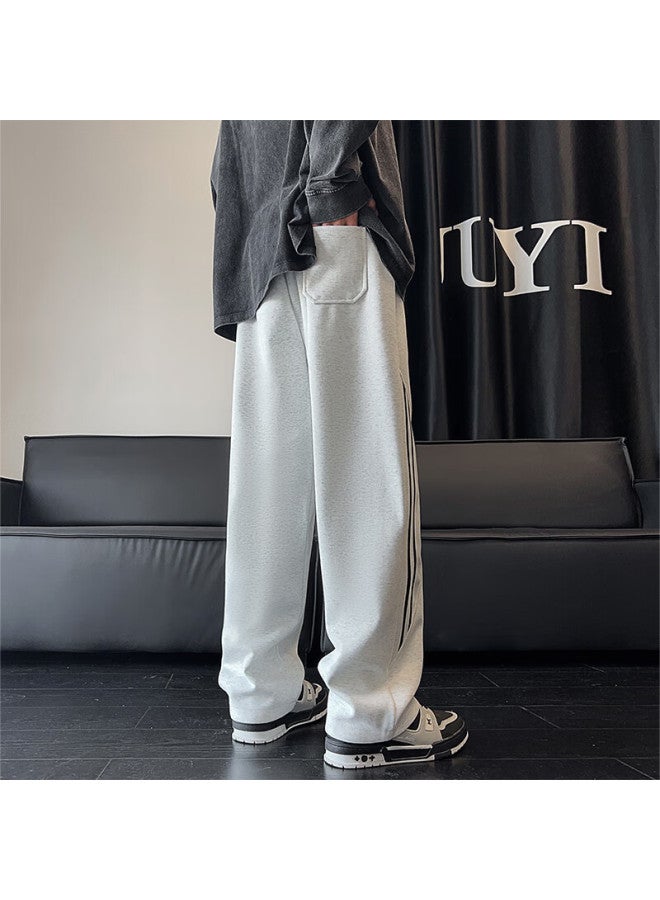 Clor Men's Striped Straight-leg Pants Spring Summer Trendy Sports Casual Draped Wide-leg Pants Cl41 White Floral Gray 3XL - Image 2