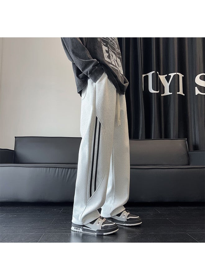Clor Men's Striped Straight-leg Pants Spring Summer Trendy Sports Casual Draped Wide-leg Pants Cl41 White Floral Gray 3XL - Image 4