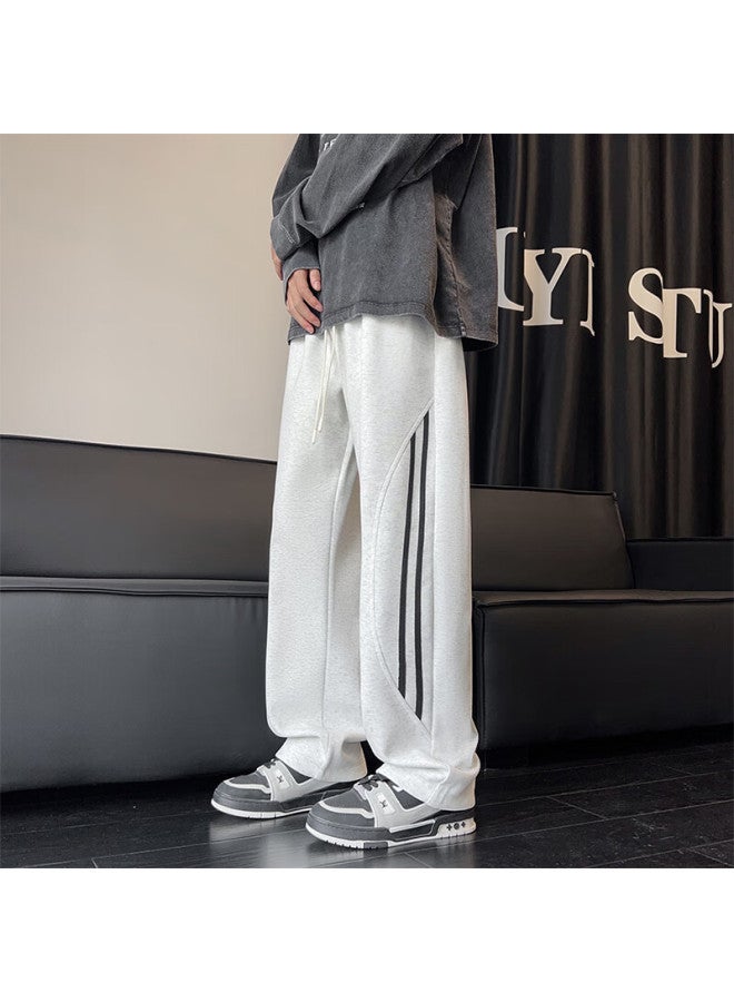 Clor Men's Striped Straight-leg Pants Spring Summer Trendy Sports Casual Draped Wide-leg Pants Cl41 White Floral Gray 3XL - Image 3