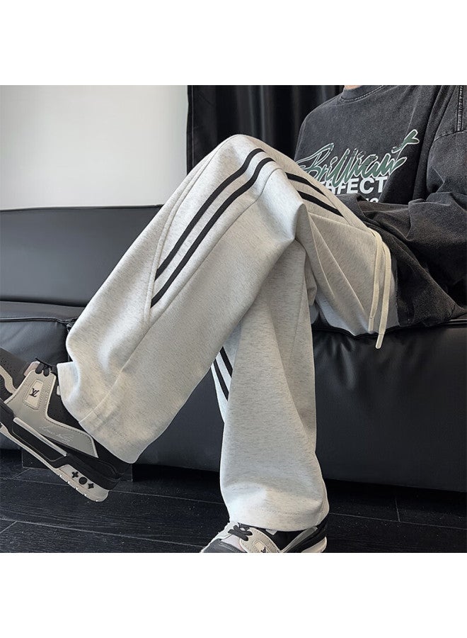 Clor Men's Striped Straight-leg Pants Spring Summer Trendy Sports Casual Draped Wide-leg Pants Cl41 White Floral Gray 3XL - Image 5