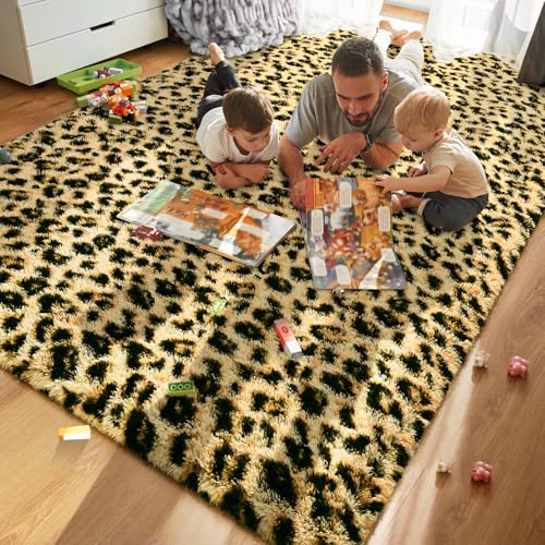 HOMORE Premium Leopard Fluffy Rugs Leopard Print Rug for Living Room BedroomSoft Cheetah Print Rug for Kids Children Room Faux Animal Printed Carpet for Western Decor4x6 Feet Black and Khaki - Image 3