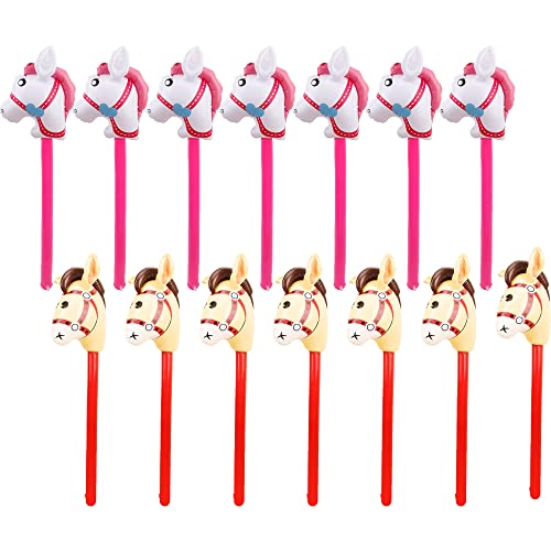 Haconba 14 Pack 40 Inch Inflatable Stick Horse Blow up Cowboy Cowgirl Pony Horse head Stick Balloon for Birthday Christmas Baby Shower Cowboy Theme Party Favors Color Set 1 - Image 1