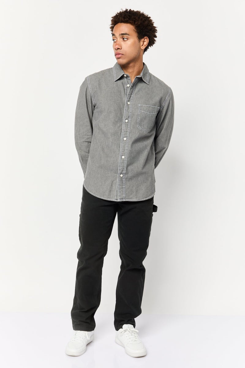 Celio Men Regular Fit Solid Long Sleeve Casual Shirt, Grey - Image 2