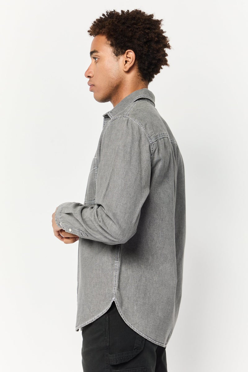 Celio Men Regular Fit Solid Long Sleeve Casual Shirt, Grey - Image 3