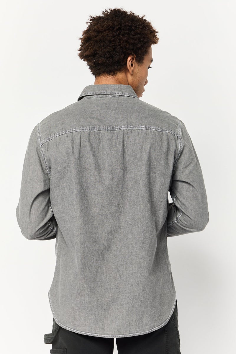 Celio Men Regular Fit Solid Long Sleeve Casual Shirt, Grey - Image 4