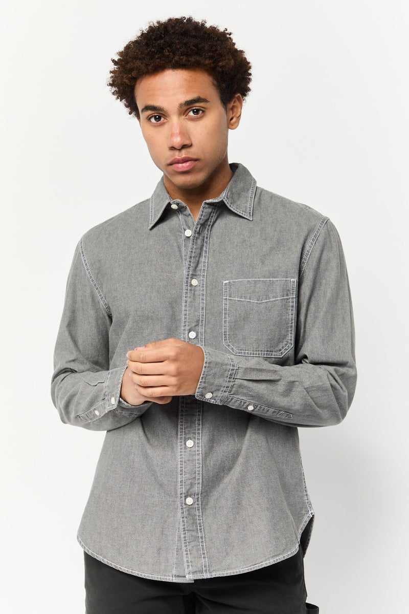 Celio Men Regular Fit Solid Long Sleeve Casual Shirt, Grey - Image 1