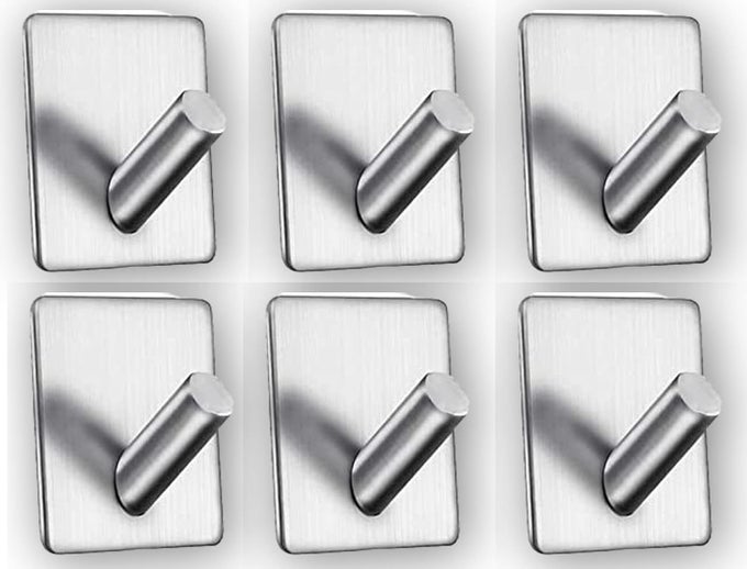 ADHESIVE SILVER SUS 304 STAINLESS STEEL HOOKS TOWEL HOOKS HEAVY DUTY WALL HOOK FOR HANGING FOR SHOWER BATHROOM KITCHEN OFFICE IDEAL FOR ROBES TOWELS CLOTHES BAGS KEYS HATSSILVER6PCS