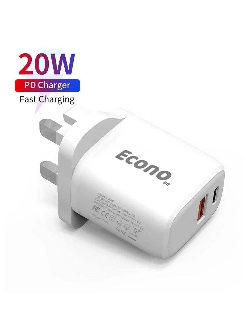 ECONO iPhone 14 Pro Charger, 20W wall charger QC3.0 USB Type-C PD3.0, dual port ultra-charger, Universal dual port charger, compatible with iPhone 14/13/12/11, Samsung, Google Pixel - Image 3