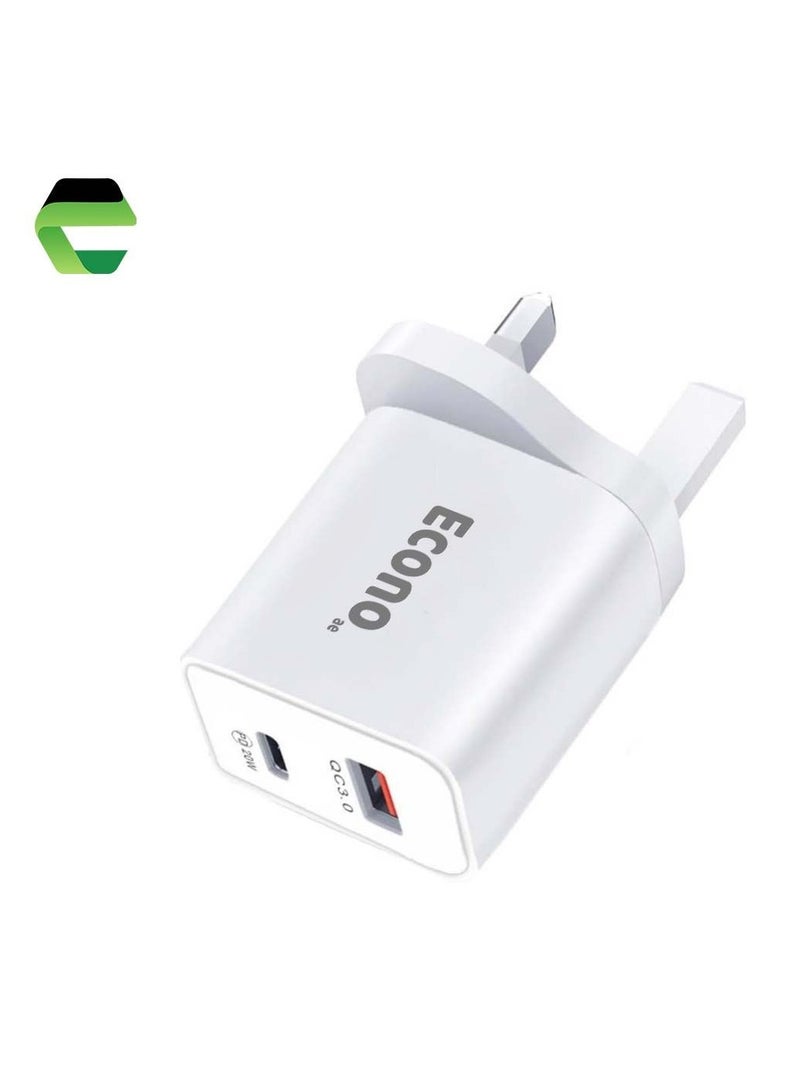 ECONO iPhone 14 Pro Charger, 20W wall charger QC3.0 USB Type-C PD3.0, dual port ultra-charger, Universal dual port charger, compatible with iPhone 14/13/12/11, Samsung, Google Pixel - Image 2