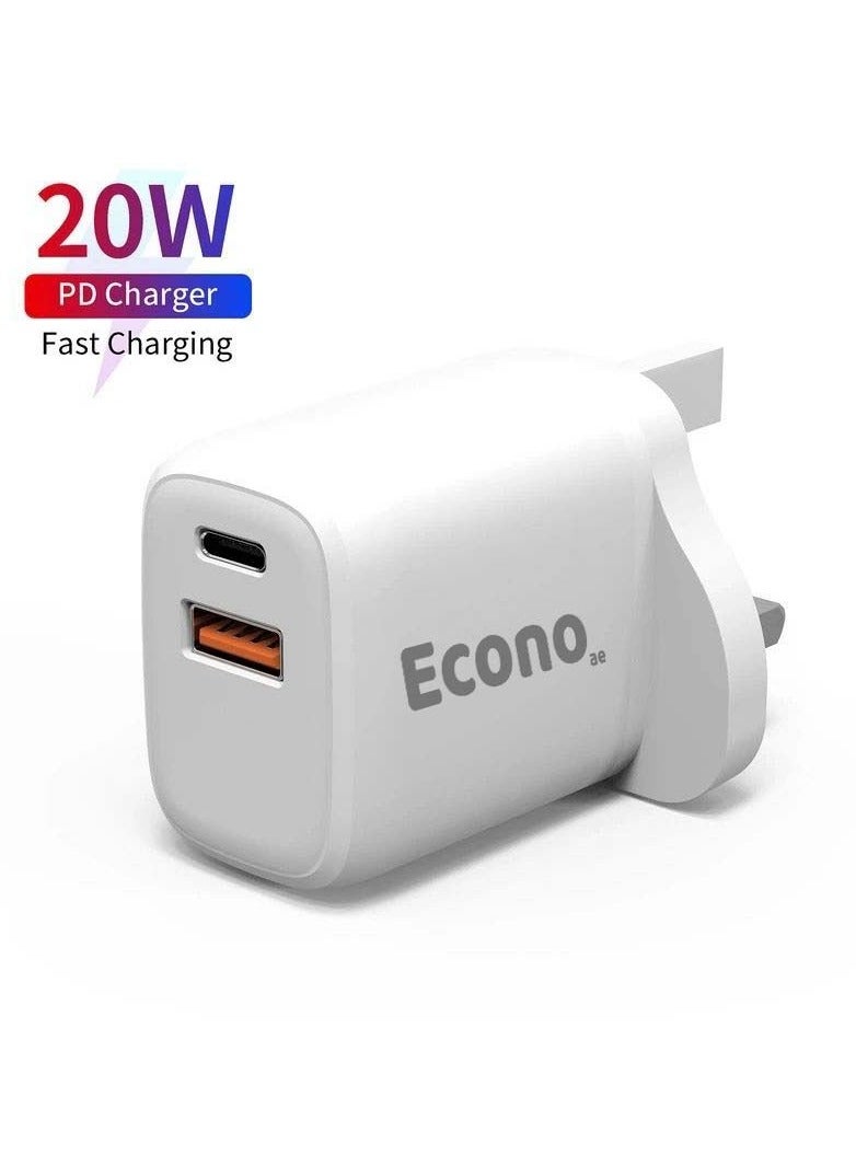 ECONO iPhone 14 Pro Charger, 20W wall charger QC3.0 USB Type-C PD3.0, dual port ultra-charger, Universal dual port charger, compatible with iPhone 14/13/12/11, Samsung, Google Pixel - Image 5