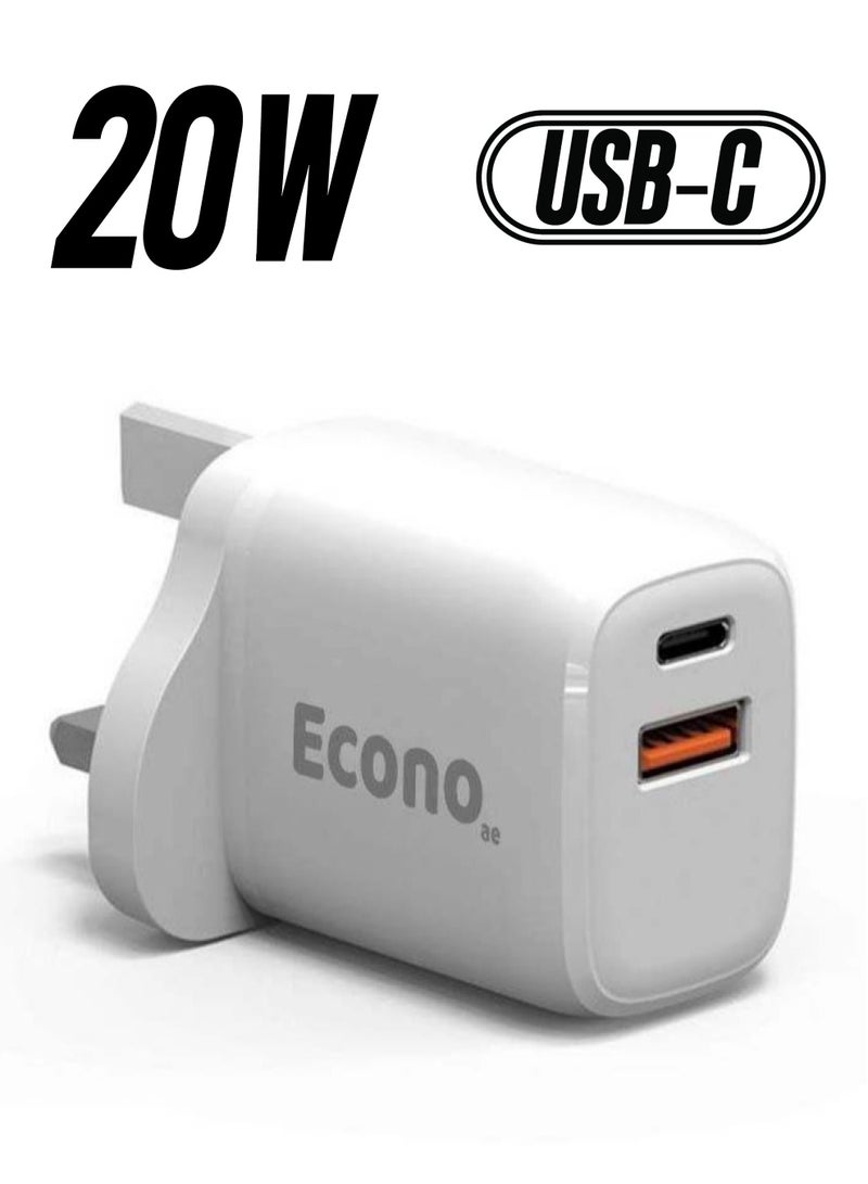 ECONO iPhone 14 Pro Charger, 20W wall charger QC3.0 USB Type-C PD3.0, dual port ultra-charger, Universal dual port charger, compatible with iPhone 14/13/12/11, Samsung, Google Pixel - Image 1