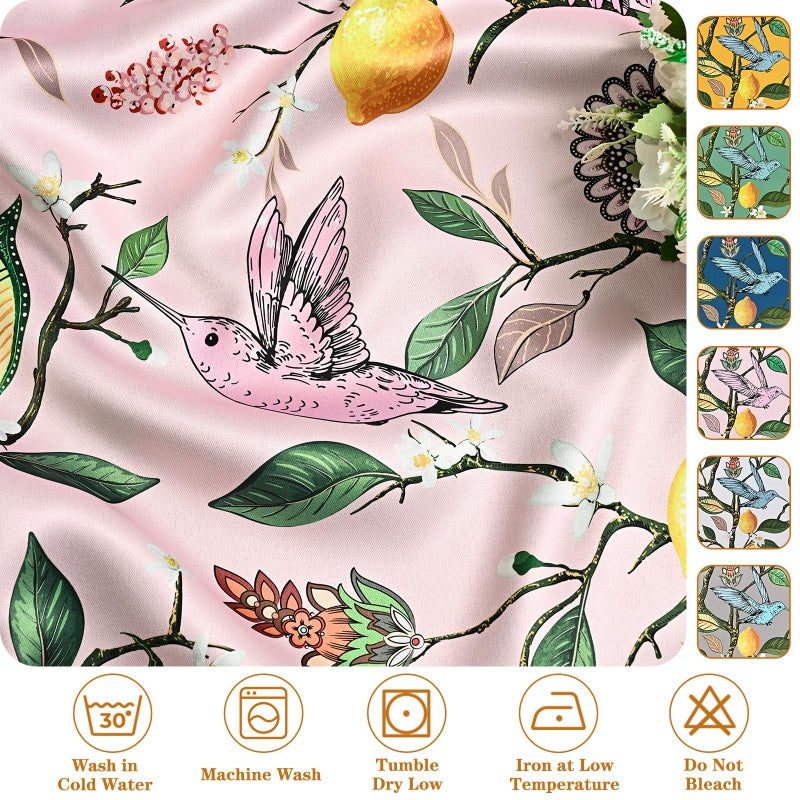 FRAMICS 100% Blackout Curtains for Bedroom Floral Curtains for Living Room 84 Inches Long, Luxury Patterned Pink Curtain for Girls Room Lemon Hummingbird Grommet Thermal Insulated Drapes, 2 Panels - Image 5
