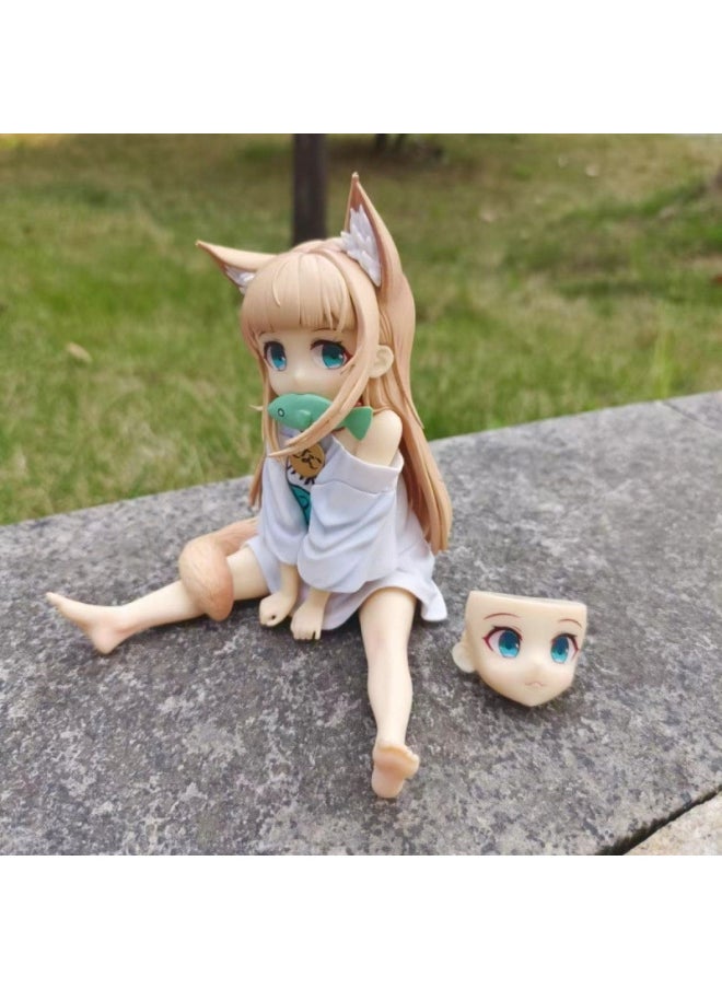 null - Beautiful Girl High Quality Sitting Posture Soybean Powder Cat Niang Handmade Anime Model Secondary Desktop Chassis Ornaments Toy-Color:Collection And Pay Attention To Priority Delivery - Image 1