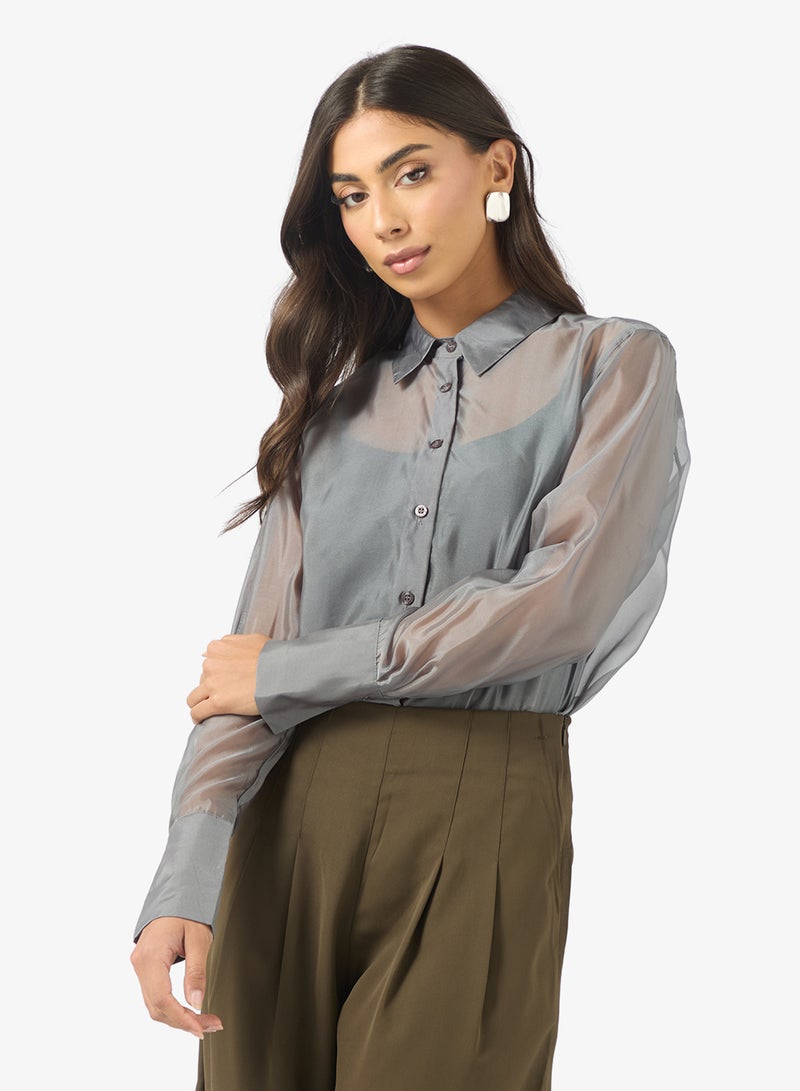 BCBG Sheer Organza Long Sleeves Shirt - Image 1