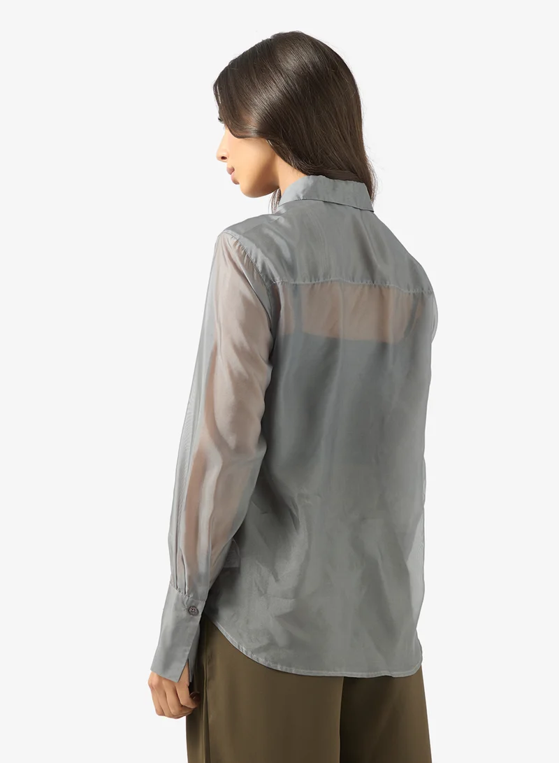 BCBG Sheer Organza Long Sleeves Shirt