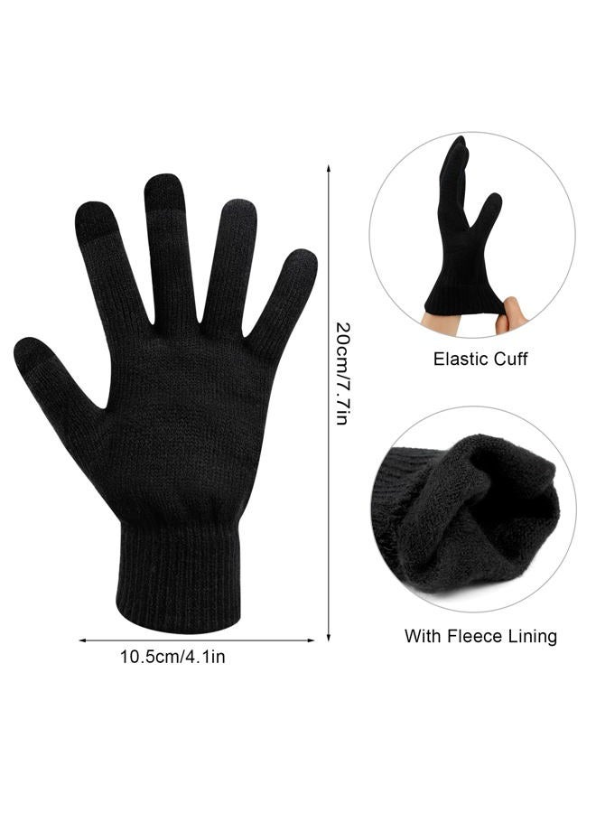 Hicdaw 3 Pcs Womens Winter Hats Gloves Scarf Set Winter Hats for Women Beanie Hat Long Scarf Fleece Lined Touchscreen Gloves, Black, One size - Image 4