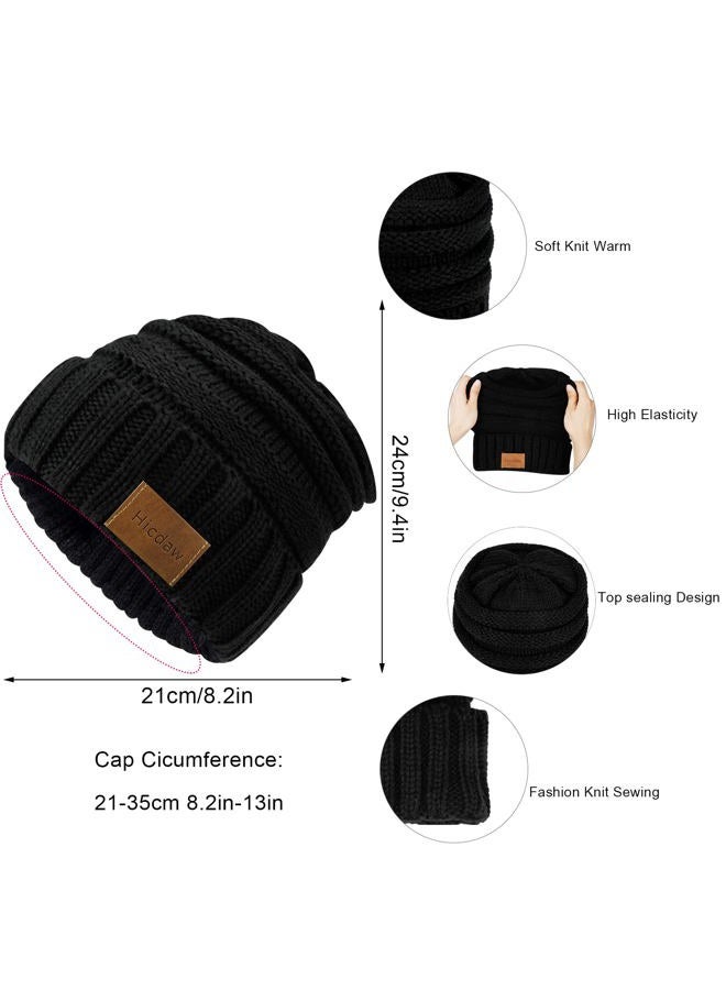 Hicdaw 3 Pcs Womens Winter Hats Gloves Scarf Set Winter Hats for Women Beanie Hat Long Scarf Fleece Lined Touchscreen Gloves, Black, One size - Image 2