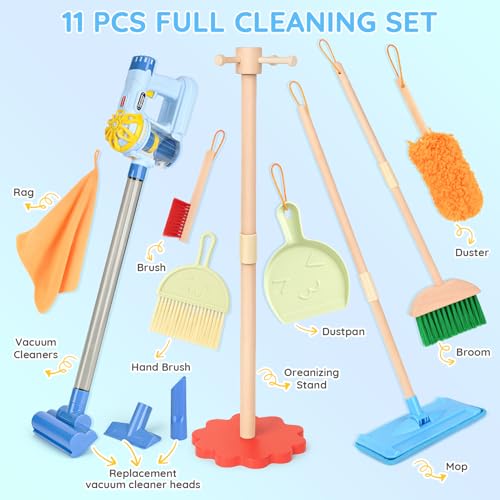 Dreamon Wooden Toddler Cleaning Set 11Pcs Kids Cleaning Toy Set with 3in1 Kids Vacuum That Really Works Montessori Cleaning Toys with Broom and Mop Set for Toddlers Girls Boys Age 36 - Image 5