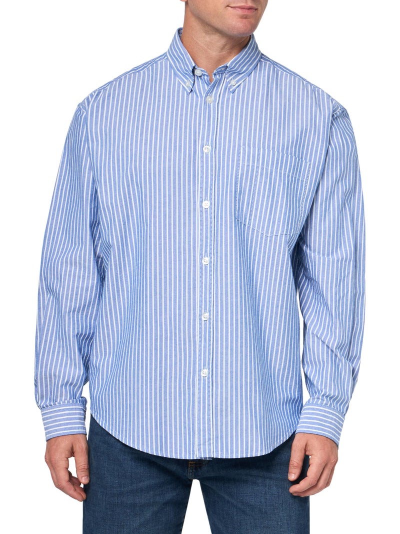 HUGO Ebill Cotton Oxford Button Down Shirt Blue Stripe M