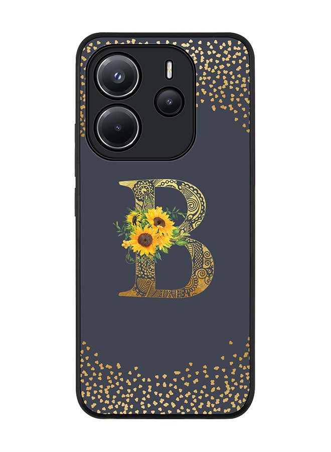 Stylizedd For Xiaomi Redmi Note 14 4G 4G Case,Slim fit Camera Protection, Shockproof Thin Phone cover  - Custom Floral Monogram - B  (Grey ) - Image 1