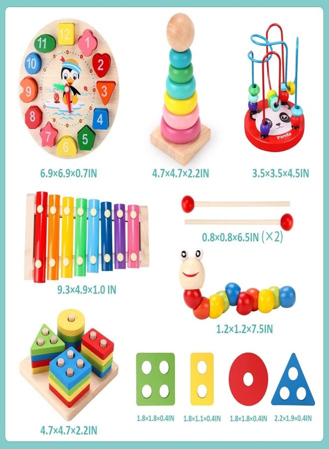 Beauenty Toys for 1 2 Year Old Boys Girls, 6 In 1 Kids Wooden Toys Toddler Toys Includes Stacking Sorting Xylophone Bead Maze Baby Boy 3-6 Year,Preschool Educational Toy Gifts - Image 2
