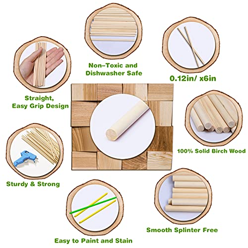 Moukiween Wooden Dowel Rods, 200PCS 1/8 x 6 Inch Round Wooden Sticks for Arts Crafts, Home Decor, Cake Support, Photo Booth Props, Unfinished Natural Hardwood Sticks - Image 3