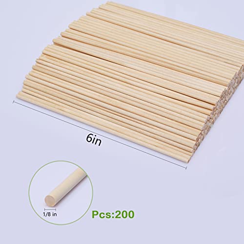 Moukiween Wooden Dowel Rods, 200PCS 1/8 x 6 Inch Round Wooden Sticks for Arts Crafts, Home Decor, Cake Support, Photo Booth Props, Unfinished Natural Hardwood Sticks - Image 2