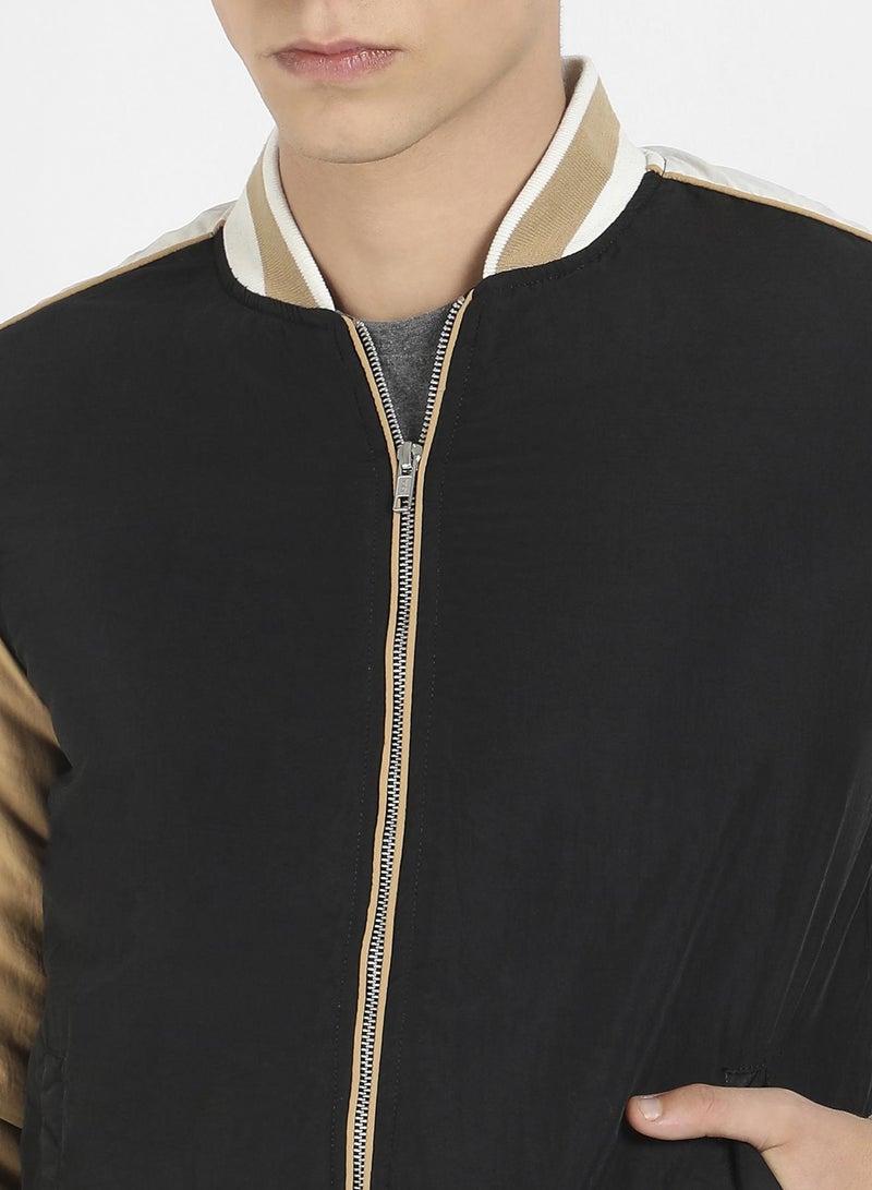 Campus Sutra Men's Black & Beige Puffer Jacket With Ribbed Hem  - Image 5