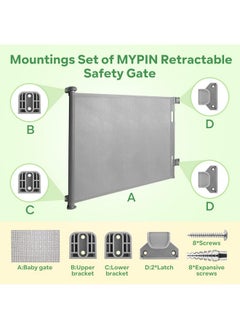 Retractable Baby Gate Replacement Parts Kit, Pet Gate Full Set Wall Mounting Hardware with Brackets Anchors and Screws(Grey)