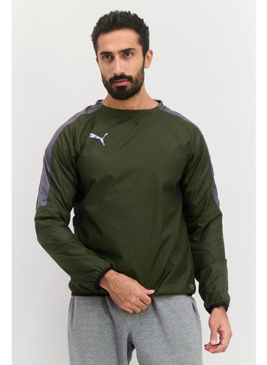 Men Allover Print Track Jacket, Olive Combo