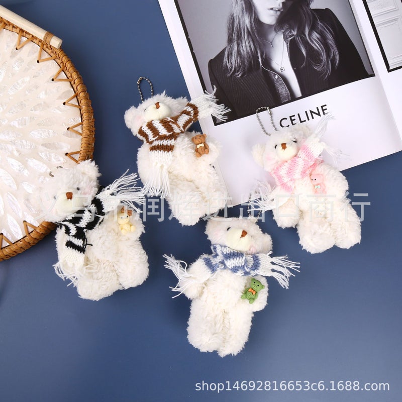 Keychain Joint Bear White Scarf Keychain Bag Pendant Car Ornaments College Students Like Popular Online Celebrity - Image 2
