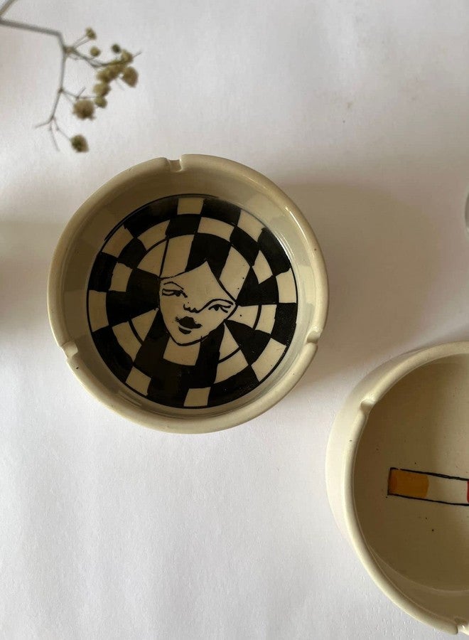 Craftribal Ceramic Handpainted Ceramic Ashtray, 5.5 Inch, (White) - Image 1