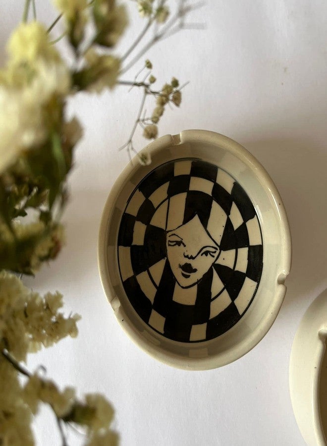 Craftribal Ceramic Handpainted Ceramic Ashtray, 5.5 Inch, (White) - Image 2