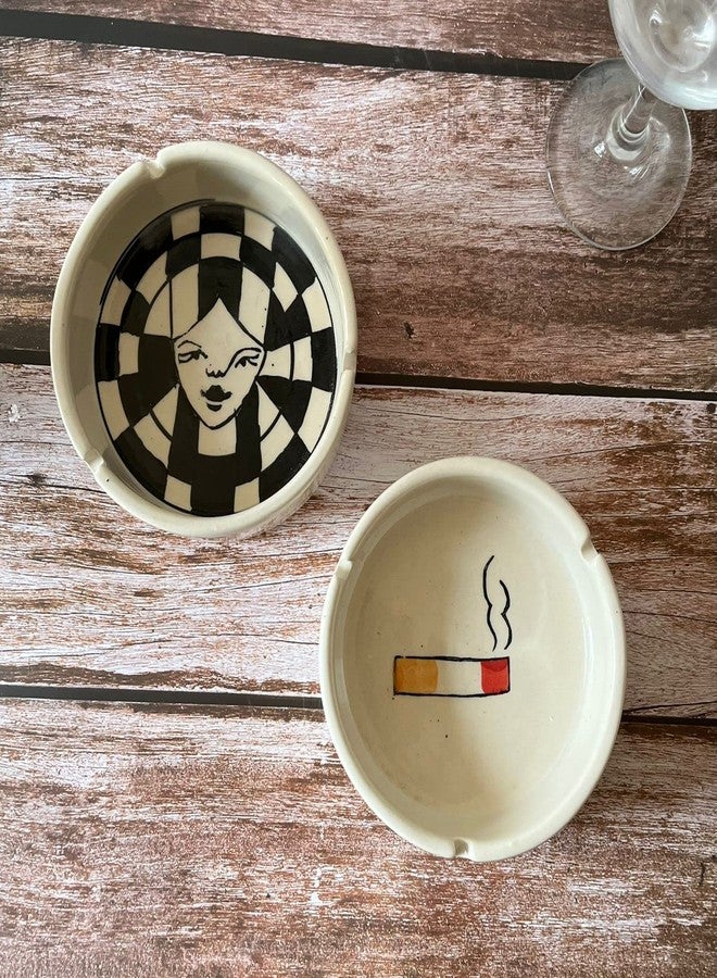 Craftribal Ceramic Handpainted Ceramic Ashtray, 5.5 Inch, (White) - Image 3