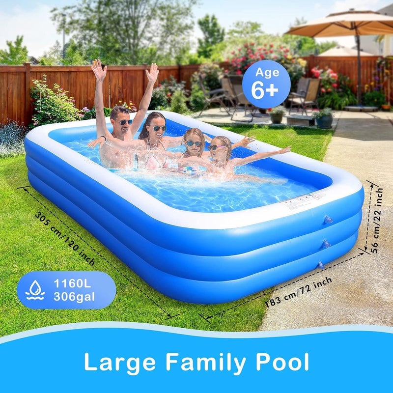 AUTOYSUR Inflatable Swimming Pool for Kids and Adults, Thickened Blow Up Family Swimming Kiddie Pool for Garden, Backyard, Family Summer Water Part (305 * 183 * 56cm) - Image 2