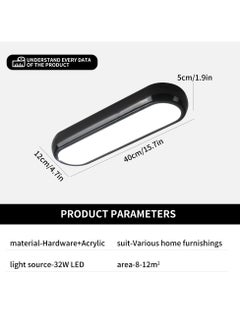 Ganeed Modern Black LED Ceiling Light, 32W Surface Flush Mount Acrylic Ceiling Lamp 15.7" Wraparound Shape Linear Close to Ceiling Lighting Fixture for Office Hallway Bedroom Living Room, 6500K  - Image 2