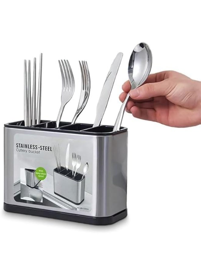 صفاية معالق استانلس ستيل مضادة للصدأ – 4 فتحات لتنظيم المعالق وأدوات المائدة - Image 1