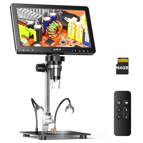 ELIKLIV ميكروسكوب رقمي إليكليف EDM9 Max: 20MP 10.1" 1500X HD IPS HDMI مكبر عملات معدنية للأخطاء مع شاشة وإضاءة، ميكروسكوبات لحام LCD للكبار، عرض على الحاسوب/التلفزيون، 64GB - Image 1