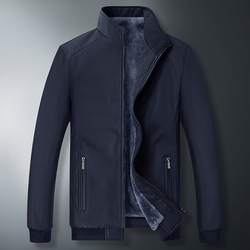 Autumn and Winter Middle-aged Dads Coat Mens Jacket Middle-aged and Elderly fleece-lined Thickened Mens plus size Warm Thick Top Blue - Image 1