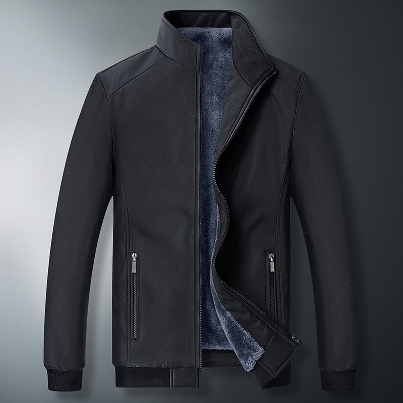 Autumn and Winter Middle-aged Dads Coat Mens Jacket Middle-aged and Elderly fleece-lined Thickened Mens plus size Warm Thick Top Blue - Image 2
