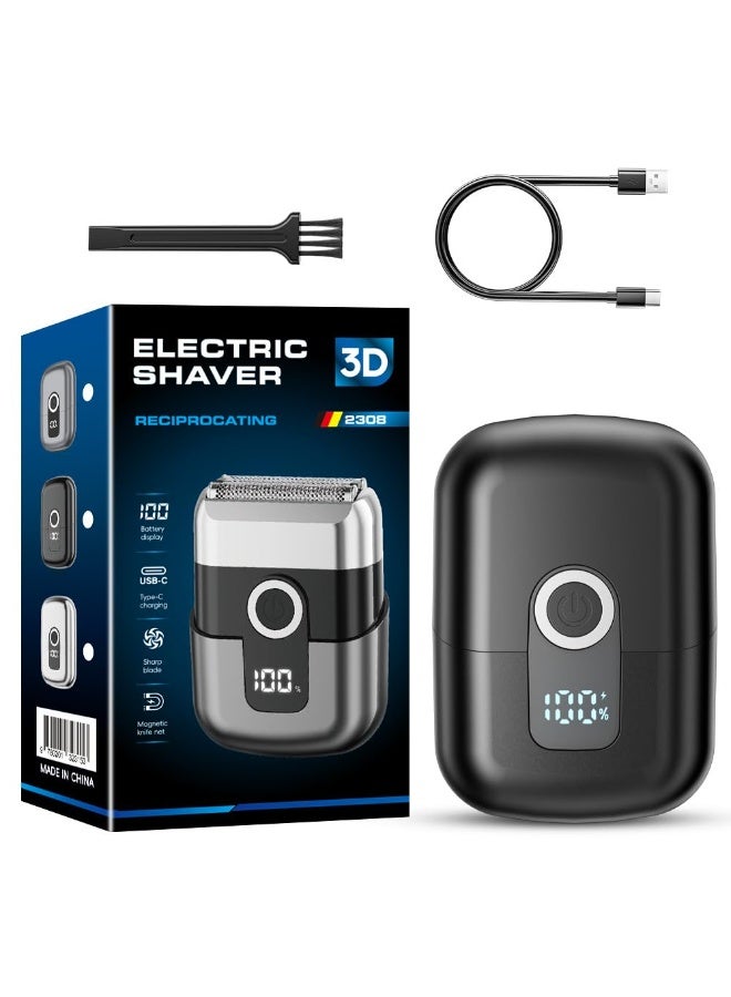 بابونا ماكينة حلاقة كهربائية رجالية مدمجة، ماكينة تشذيب، ماكينة حلاقة للوجه كهربائية، لاسلكية، مقاومة للماء بمعيار IPX7، مناسبة للاستخدام الرطب والجاف، شاشة LED، شحن سريع USB-C، مثالية للسفر والاستخدام المنزلي (أسود) - Image 1