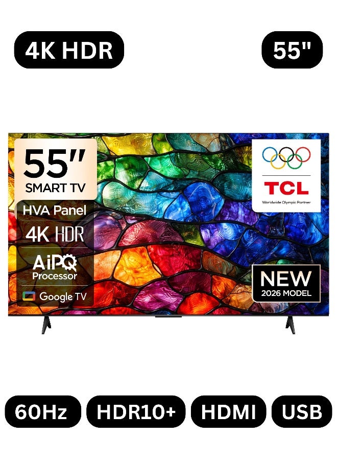 تي سي إل تلفاز ذكي 55 بوصة P61L 4K HDR (طراز 2026 - إصدار الإمارات) ، تلفاز ذكي UHD 55 بوصة مع 2 جيجابايت RAM و 16 جيجابايت ROM ، معالج AiPQ ، صوت دولبي ، لوحة HVA ، 4K HDR10 ، تصميم معدني بدون حواف - Image 1