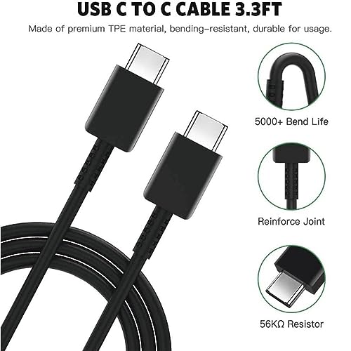 100FIT Original Samsung Type C to Type C Unbreakable 1M Fast Charging Cable for Samsung Galaxy Samsung Galaxy F54/F34/F23/F14,M14/M34/M33/S22/S23/S23 Fe 5G/S24 and Other Type C Devices Black - Image 2