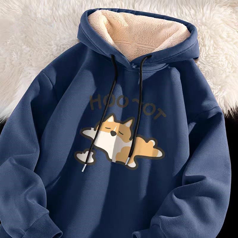 Thick Velvet Sweatshirt Men'S Trendyy Thickeneded Winter Hooded Top Loose Warm Cashmere 1/2 - Image 5