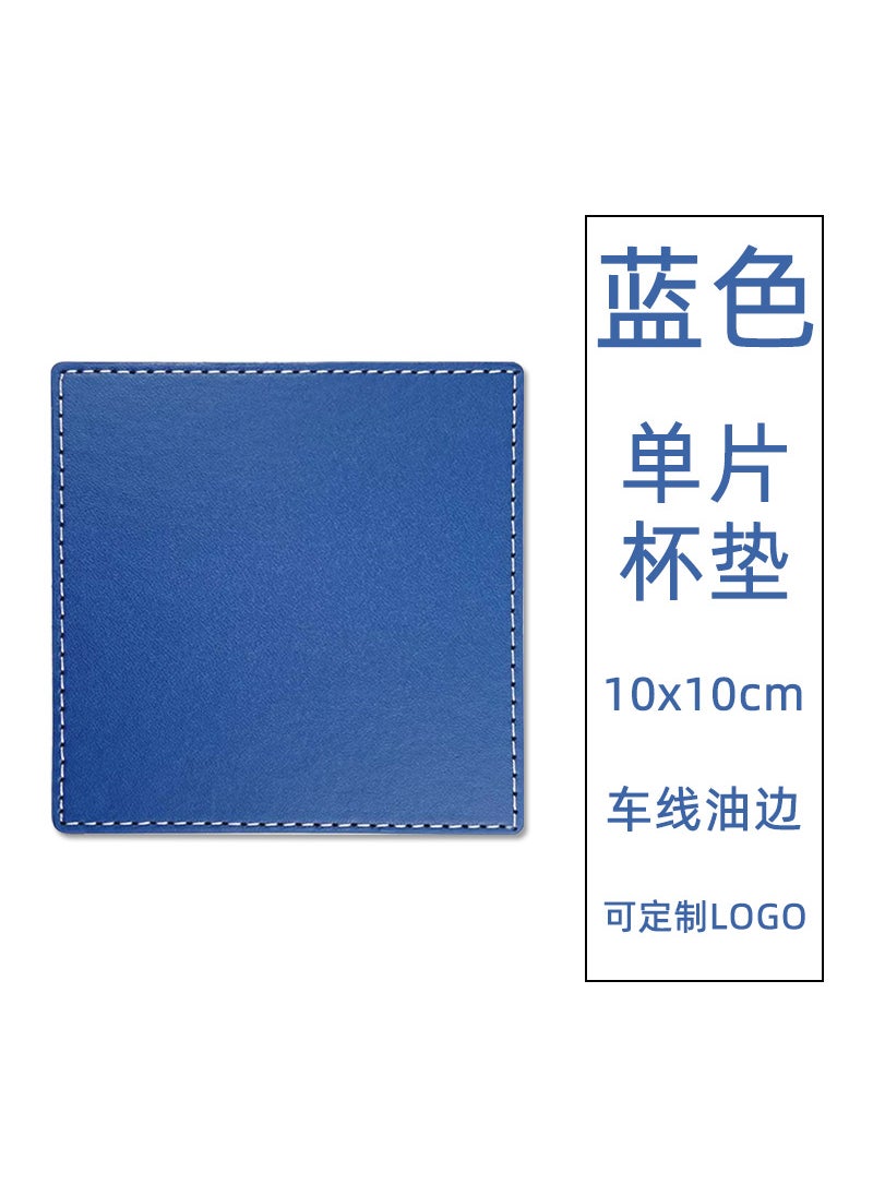 Generic - Spot double-sided insulation cup mat set PU leather cup mat round non-slip waterproof cup mat insulation pad wholesaleSquare Monolithic Coaster Blue Square Monolithic Coaster Blue - Image 1