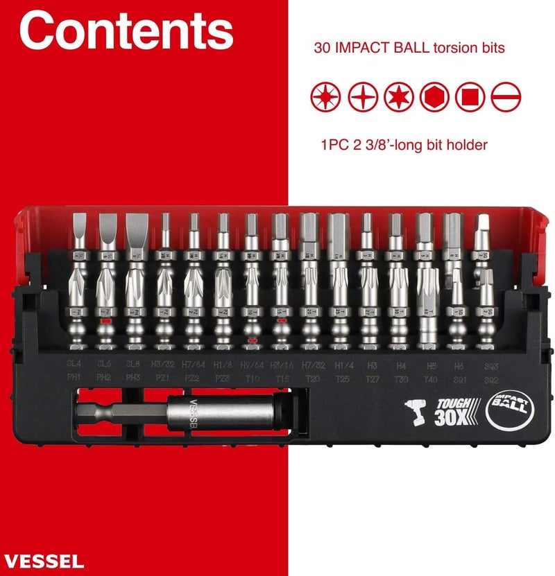 VESSEL IMPACT BALLâ„¢ Torsion Bit 30+1 PC. Set in SLIDE CASE No.IB31P02U Made in Japan by VESSEL - Image 2