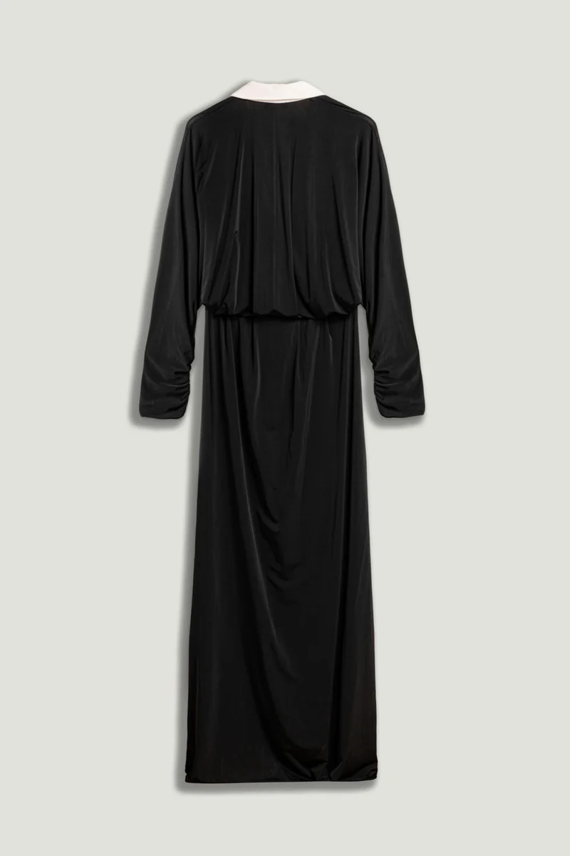 Nocturne  Contrast Lapel Draped Maxi Dress for Women | Best Price UAE